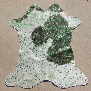 Mini Acid Wash Brazilian Hair On Cowhide Rug Metallic White 31" x 28" Small